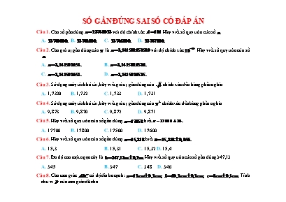 Trắc nghiệm Toán 10 - Bài 5 Số gần đúng sai số (Có đáp án)